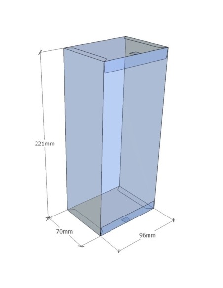 Caixa transparent plegable 221x96x70 mm - Pack 500 unit.